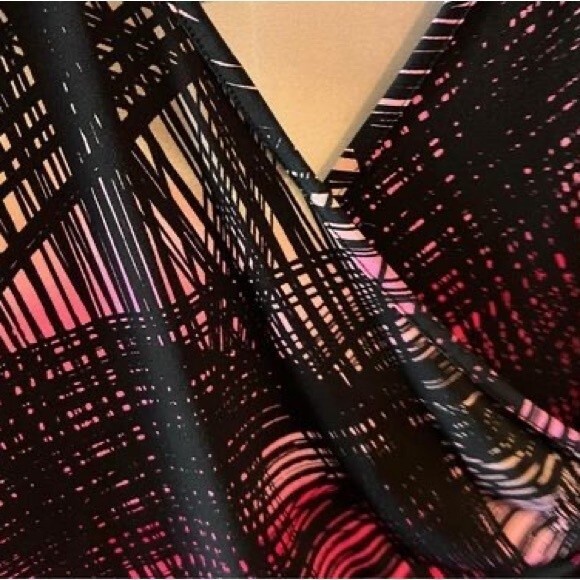 Worthington stretch black and pink abstract print faux wrap dress size Large - Picture 4 of 6